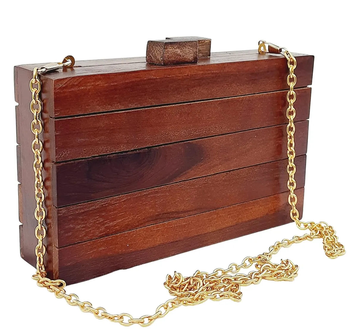 Saira Brown Wooden Slim Rectangular Clutch Bag